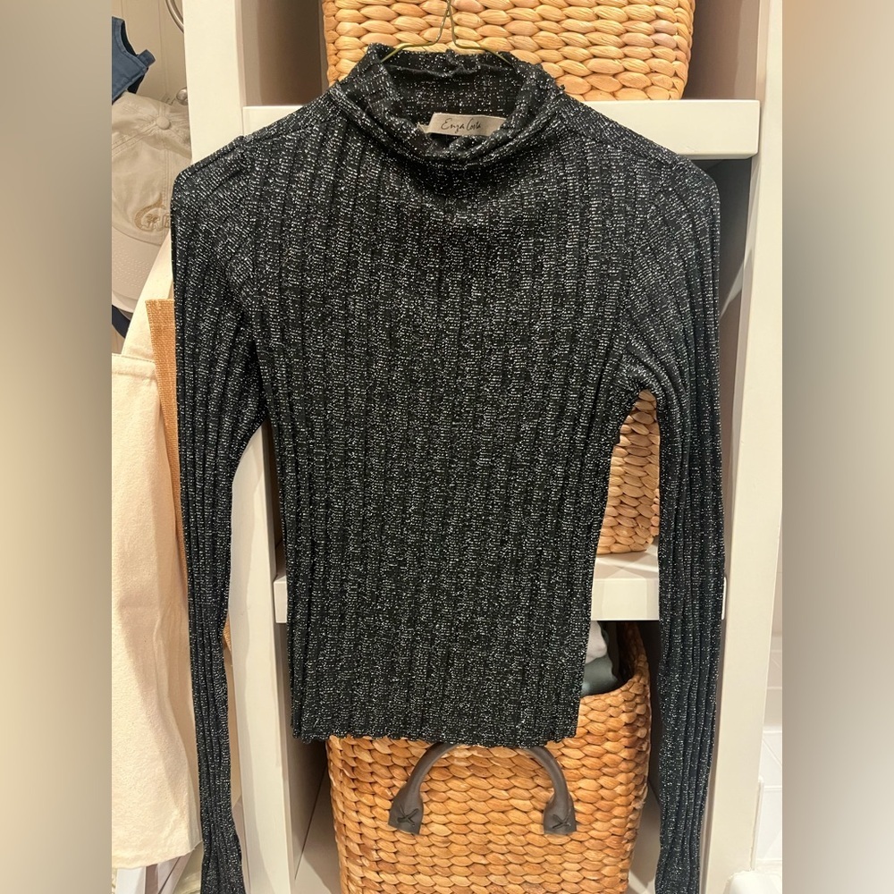 Enza‎ Costa Black Turtleneck glitter top